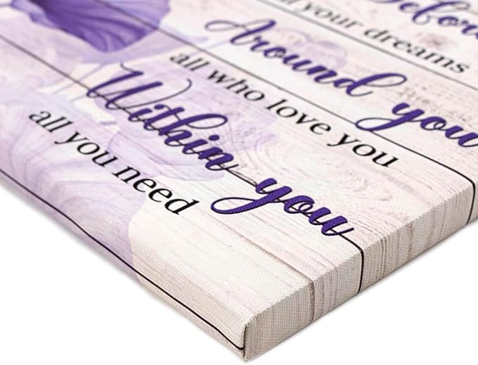 LB Motivational Wall Art Inspirational Quotes with Purple Floral Dragonfly Canvas Wall Art Plant Pictures Wall Decor for Living Room Bedroom Bathroom Office Home Framed Ready to Hang 16x12 Inch