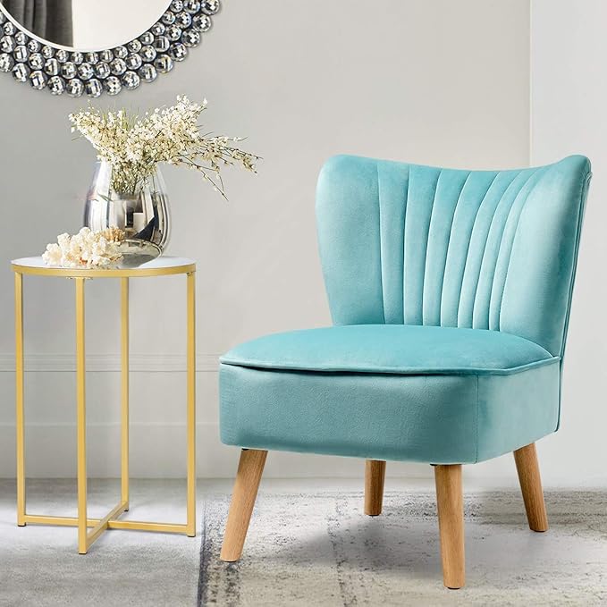 Giantex Velvet Accent Chair, Upholstered Modern Sofa Chair w/Wood Legs, Thickly Padded, Small Armless Wingback Club Chairs for Living Room Bedroom Furniture