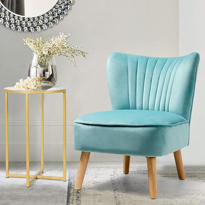Giantex Velvet Accent Chair, Upholstered Modern Sofa Chair w/Wood Legs, Thickly Padded, Small Armless Wingback Club Chairs for Living Room Bedroom Furniture
