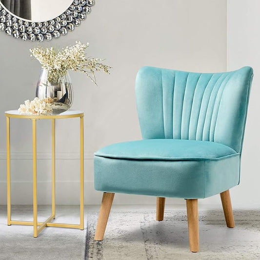 Giantex Velvet Accent Chair, Upholstered Modern Sofa Chair w/Wood Legs, Thickly Padded, Small Armless Wingback Club Chairs for Living Room Bedroom Furniture