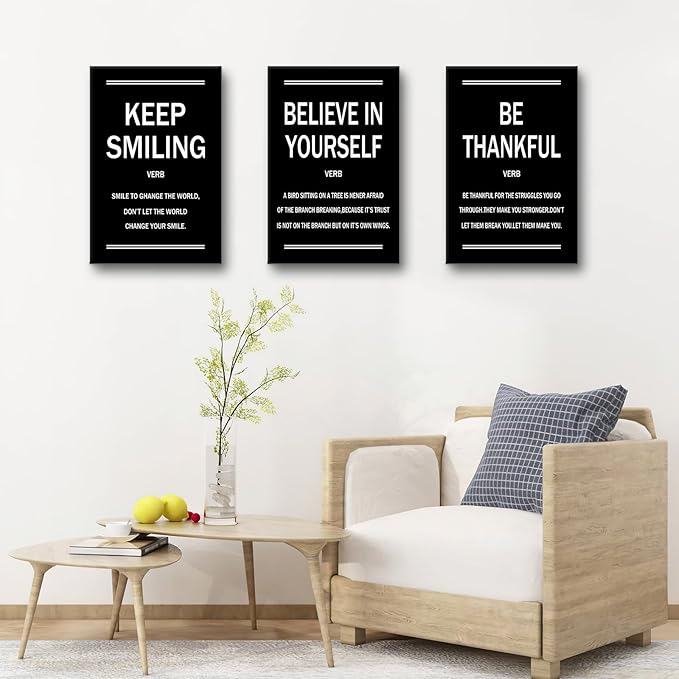 Inspirational Canvas Wall Art Posters Print 3 Pieces Motivational Modern Entrepreneur Quotes Picture Painting Artwork for Home Bedroom Bathroom Gym Wall Decor Stretched and Framed [48''W x 24''H]