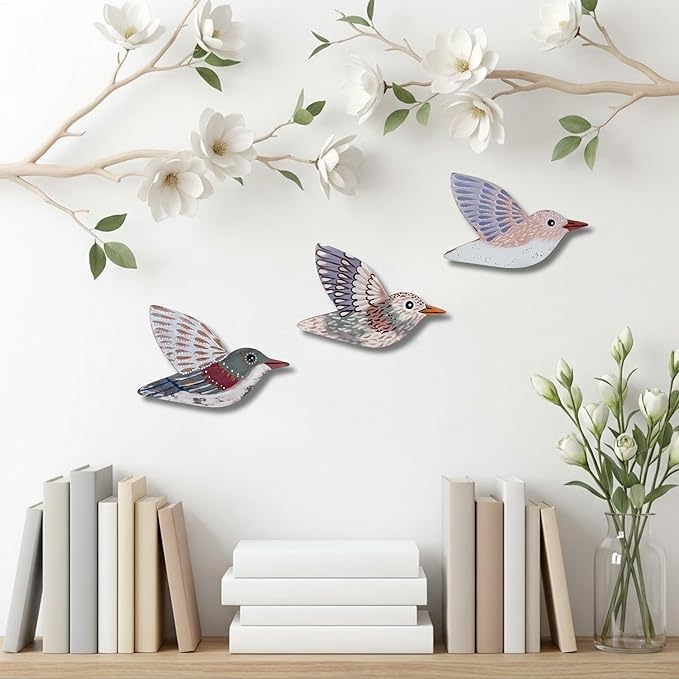 ARTINRENAISS Wooden Flying Birds Wall Decor, Scandinavian Rustic Wall Art Set Housewarming Gifts, 6 Pack Boho Birds Hanging Sign for Living Room, Bedroom, Kitchen