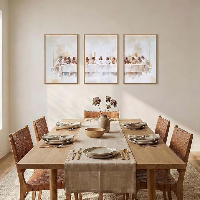 KAIRNE Jesus Last Supper Framed Canvas Wall Art Set, Christian Twelve Apostle Wall Decor, Bible Renaissance wall Painting, Religious Picture Art Print for Living Room, Bedroom, Church-24 x36 x3