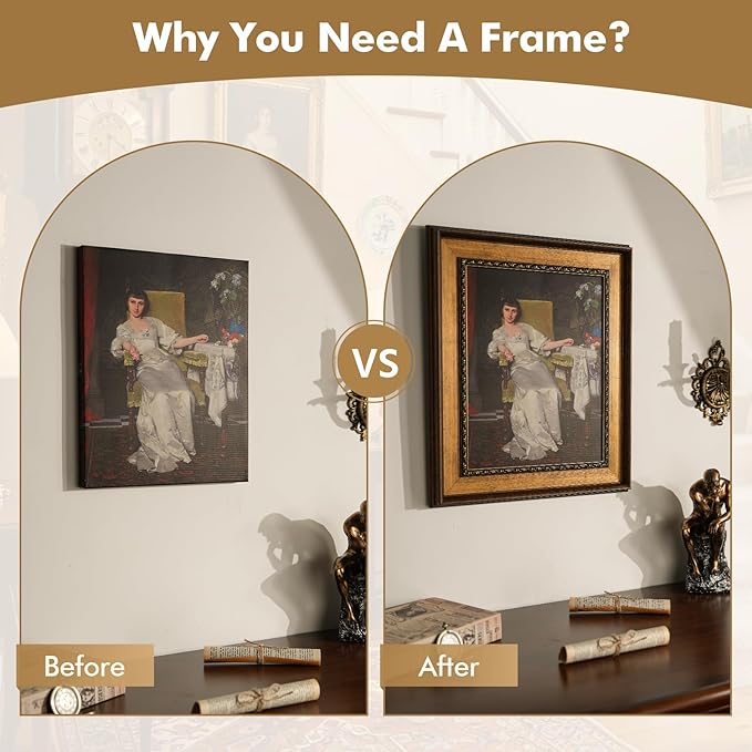 Antique Frame for 8x10 Canvas Paintings, No Front & Back, 2.2" Wide Vintage Picture Frames For Baroque Victorian Wall Art Prints Class Artwork Designer, Home Office Gallery Decor (Bronze Gold)