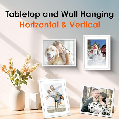 FIXSMITH 8x10 Picture Frame Set of 2, Photo Frame with HD Plexiglass, Display Pictures 5x7 with Mat or 8x10 Without Mat, White Picture Frames Collage for Tabletop or Wall Display