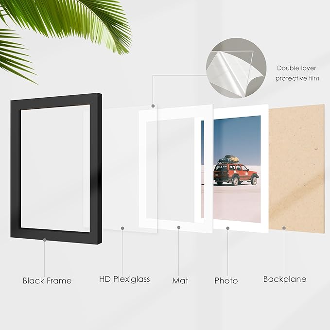 12x12 Picture Frame Sef of 10, Display Pictures 8x8 with Mat or 12 x 12 Without Mat, Photo Frame Collage for Wall Gallery Decor, Wall Mounted, Black