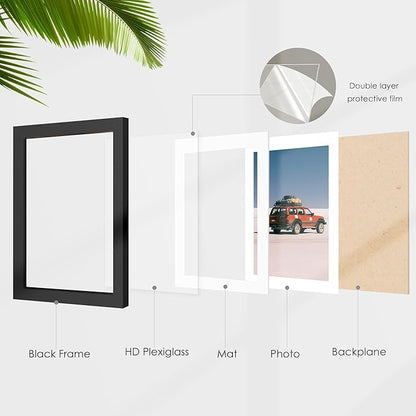 12x12 Picture Frame Sef of 10, Display Pictures 8x8 with Mat or 12 x 12 Without Mat, Photo Frame Collage for Wall Gallery Decor, Wall Mounted, Black