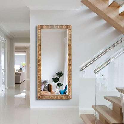 POZINO Full Length Mirror with Solid Wood Frame, 65"X30" Farmhouse Wooden Floor Mirror for Dressing, Large Rustic Rectangle Wall Mirrors for Living Room Bathroom Bedroom, Horizontal Or Vertical