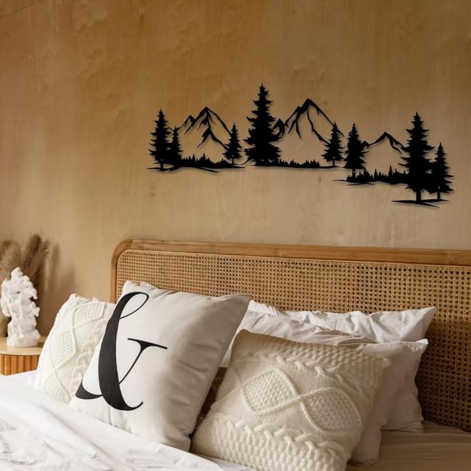 Xedatric 15.35 * 44.09 Inchs Mountain and Forest Metal Wall Decor, Horizontal Wall Art Nature Landscape, Large Metal Wall Art Evergreen Trees Forest Wall Decor,Housewarming Gift