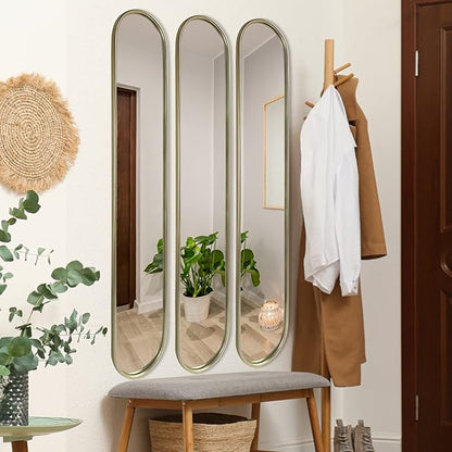 OUSHUAI Gold Tall Mirror,Narrow Capsule Long Mirrors with Metal Frame for Entryway,Hallway,Living Room 44"X8" (3pcs)