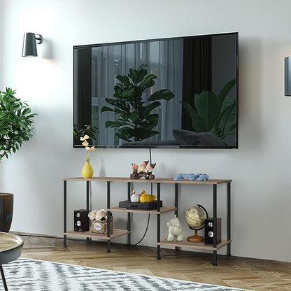 50 inch TV Stand for Living Room Small Entertainment Center with Storage Shelf & Power Outlets, Modern Farmhouse TV Console Table Media Cabinet for Bedroom, Rustic Grey