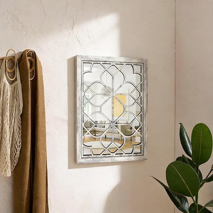 Set of 2 19x26 Inch Large Grey Shatterproof Rectangular Wall Mirrors, Boho Rustic Farmhouse Vintage Accent Mirrors for Living Room Bedroom Entryway Dining Room & Home Decor