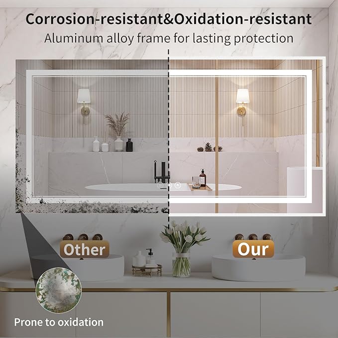 30"x60" LED Bathroom Mirror with Lights, Front & Backlit, Anti-Fog, Dimmable, 3 Color Temperature, CRI 90+, LED Mirror for Bathroom with Premium Full Aluminum Frame, Touch Control with Memory