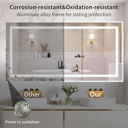 30"x60" LED Bathroom Mirror with Lights, Front & Backlit, Anti-Fog, Dimmable, 3 Color Temperature, CRI 90+, LED Mirror for Bathroom with Premium Full Aluminum Frame, Touch Control with Memory