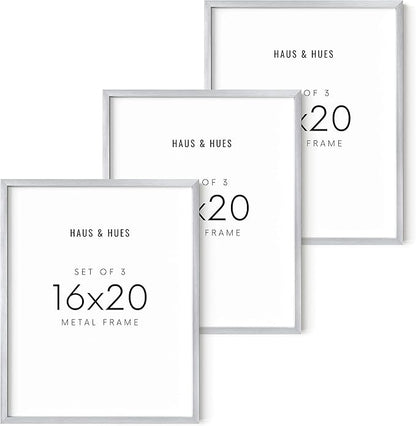 HAUS AND HUES 16x20 Silver Aluminum Frames - Minimalist Wall Display, Modern Style (16x20 in, Silver, Set of 3)