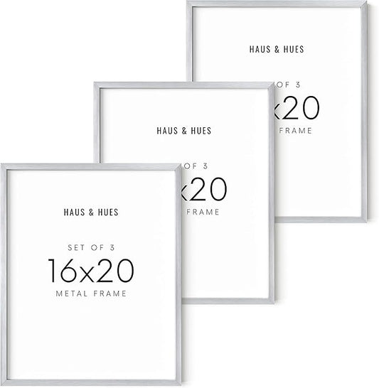 HAUS AND HUES 16x20 Silver Aluminum Frames - Minimalist Wall Display, Modern Style (16x20 in, Silver, Set of 3)