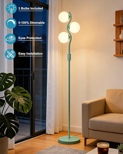 Lightdot 60IN Green Floor Lamp Stepless Dimmable Globe Floor Lamps with 3Pcs 3000K Bulbs Eye-Friendly Mid Century Standing Lamps with 5Lbs Heavy Base for Living Room/Bedroom/Corner