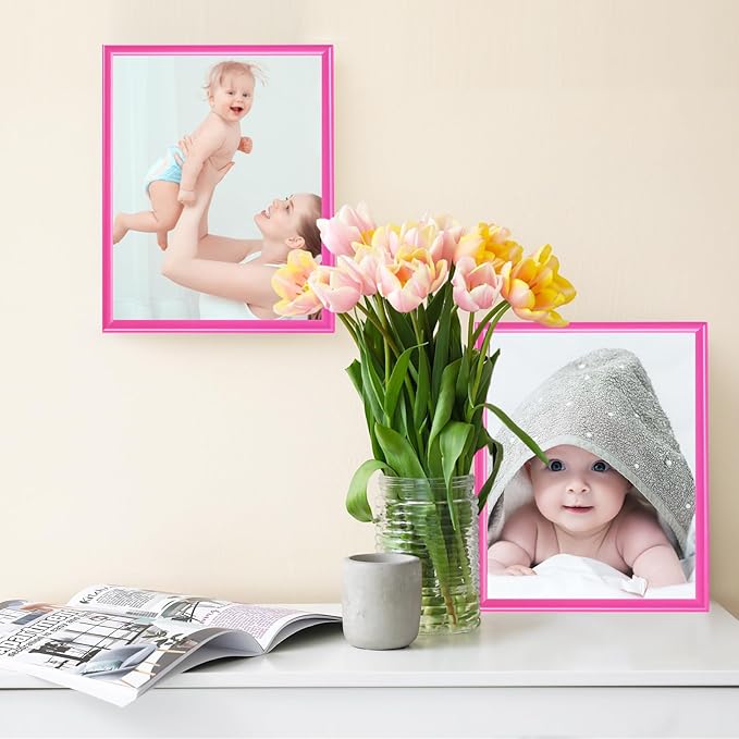 Suzile 8 Pc Picture Frames - Solid Colored Photo Frame Gallery Wall Set, Multiple Sizes (Pink)