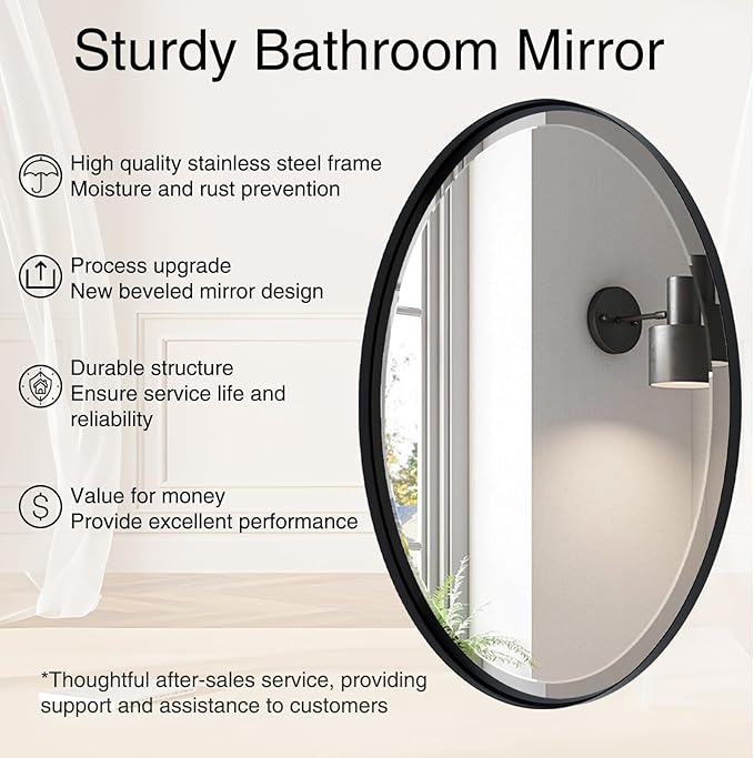POZINO Oval Beveled Mirror, 24"x36" Bathroom Vanity Mirror for Over Sink, Matte Black Modern Oblong Wall Mirror for Living Room Entryway Bedroom Hallway Fireplace, Hangs Horizontal Or Vertical