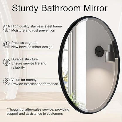 POZINO Oval Beveled Mirror, 24"x36" Bathroom Vanity Mirror for Over Sink, Matte Black Modern Oblong Wall Mirror for Living Room Entryway Bedroom Hallway Fireplace, Hangs Horizontal Or Vertical