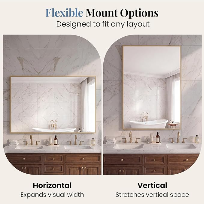 NEWBULIG 30" x 36" Gold Rectangle Bathroom Mirror for Wall, Morden Wall Mirror with Metal Frame, Tempered Glass, Vanity Mirror for Over Sink, Entryway, Living Room, Anti-Rust, Horizontal or Vertical