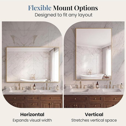 NEWBULIG 30" x 36" Gold Rectangle Bathroom Mirror for Wall, Morden Wall Mirror with Metal Frame, Tempered Glass, Vanity Mirror for Over Sink, Entryway, Living Room, Anti-Rust, Horizontal or Vertical