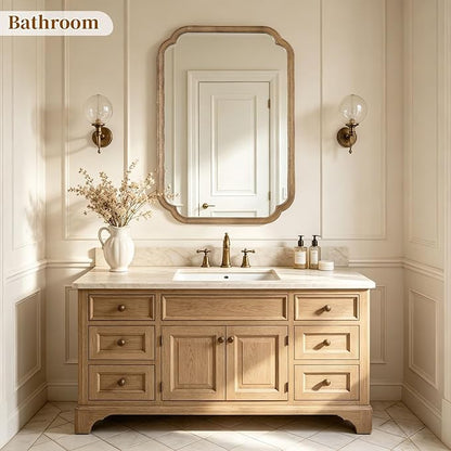 HOMECOOKIN Wood Bathroom Mirror for Wall Decor Arched Rounded Corner Rustic Wood Frame Wall Mirror Home Decorative for Vanity, Living Room, Bedroom, Entryway (24 x 36 inch, Honey A)