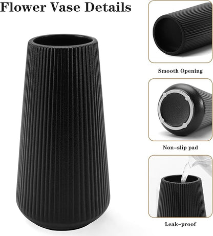 Black Ceramic Vase, GUKJOB Cute Flower Vase for Pampas Grass, Home, Living Room, Dining Table, Farmhouse, Office Decor, Bedroom, Table, and Kitchen Shelf (XL Black)