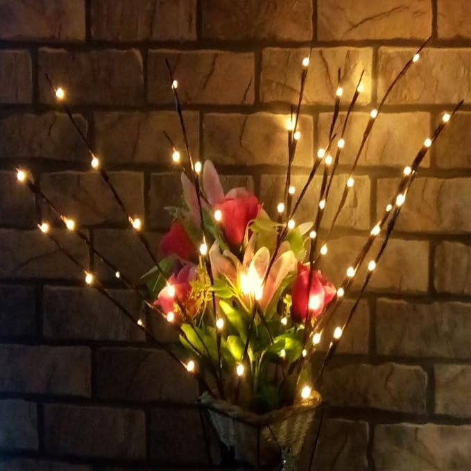 Fantasee 3 Pack 76cm 60 LED Branch Twig Light Tree Light Flexible Branch Decoration Lights for Indoor Home Shop Windows Vase Table Living Room, 5 Colors Available (Warm White)