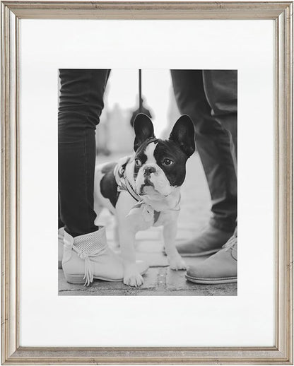 Kate and Laurel Adlynn Rectangle Picture Frame Set of 4; 11 x 14 matted to 8 x 10; Silver; Glam Four-Piece Frame Set for Gallery Wall Frame Set in Living Room Wall Decor