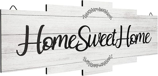 Jetec Home Sweet Home Sign, Rustic Wood Room Wall Decor, Farmhouse Plaque Wall Hanging Wooden Sign for Bedroom, Living Room, Wedding Decor(White)