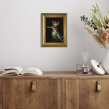 YD&YZY Gold Framed Vintage Wall Art Canvas Hummingbird Birds King Wall Decor Retro Golden Wall Prints Cute Animal Painting Picture Print for Bedroom Living Room Bathroom 8x10 inch Small Framed