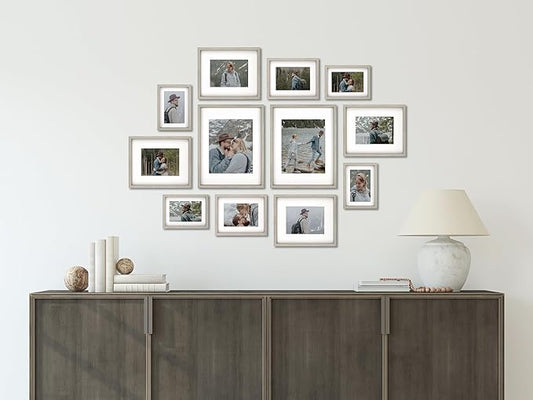 12 Pack Shadow Box Style Gallery Wall Frame Set – Deep Photo Frame Set with Mat for 8x10, 5x7 and 4x6 - Multiple Sizes Picture Frame Set for Wall Collage – Assorted Picture Frames for Wall (Gray)