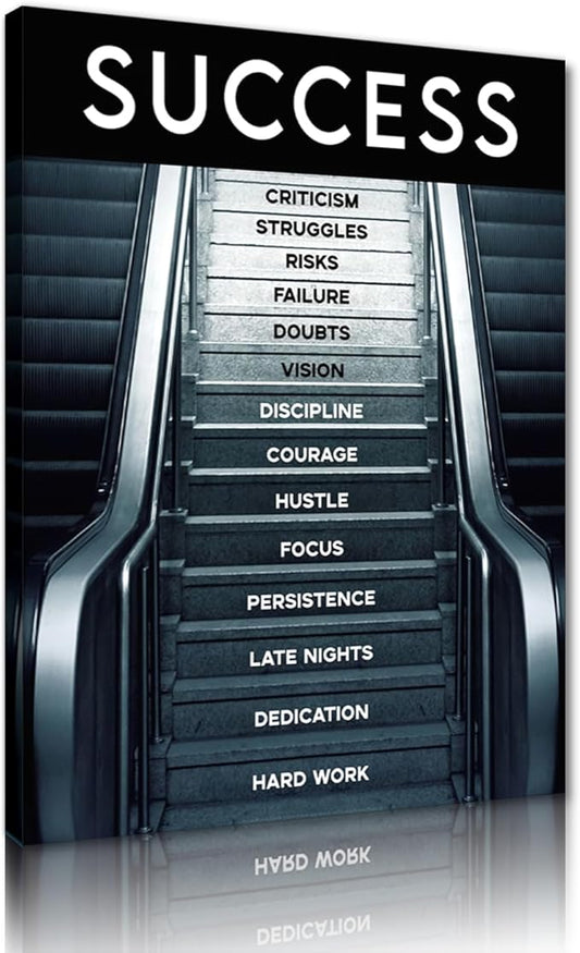 Abstract Creative Inspirational Framed Posters Success Factors Successful Stair Giclee Canvas Paintings Ladder to Success Motivational Artwork for Classroom Library Framed Ready to Hang-18x24 inches