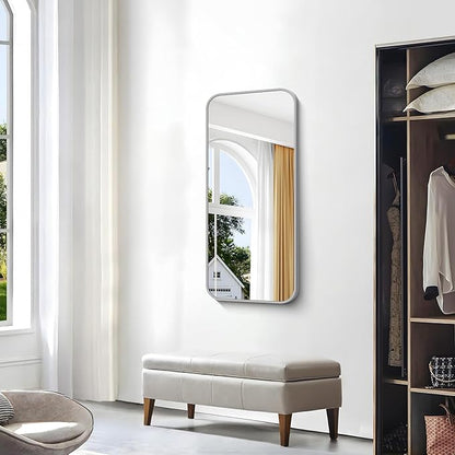 BONEWEI Silver Bathroom Mirror,20x40 inch Wall Mirror for Bathroom Wall Mounted,Rectangle Mirror for Bathroom Over Sink,Modern Frame Round Corner for Living Room,Bedroom Entryway,Horizontal/Vertical