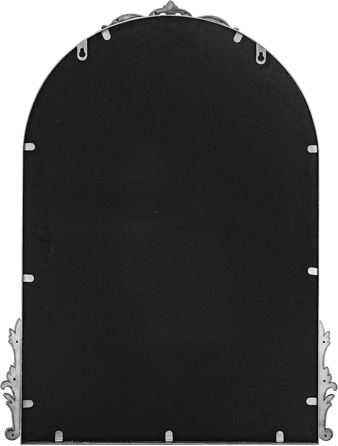 2pcs 26''x20'' Silver Antique Gold Arched Wall Mirror with Metal Flower Carving Frame, Small Vintage Retro Baroque Mirror Ornate, Vanity Mirror for Bathroom, Fireplace,Entryway, Living Room