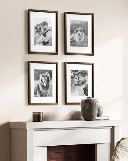 Kate and Laurel Adlynn Rectangle Picture Frame Set of 4; 11 x 14 matted to 8 x 10; Bronze; Vintage Four-Piece Frame Set for Gallery Wall Frame Set in Living Room Wall Decor