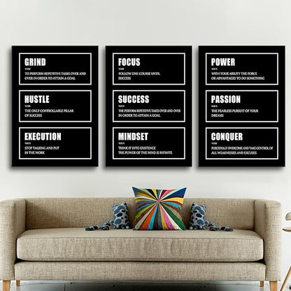 3 pieces Motivational Wall Decor Posters Inspirational Wall Art Framed Posters Canvas Pictures Prints Positive Artwork for Living Room Bedroom Office Wall Decor Stretched and Framed [60''W x 28''H]
