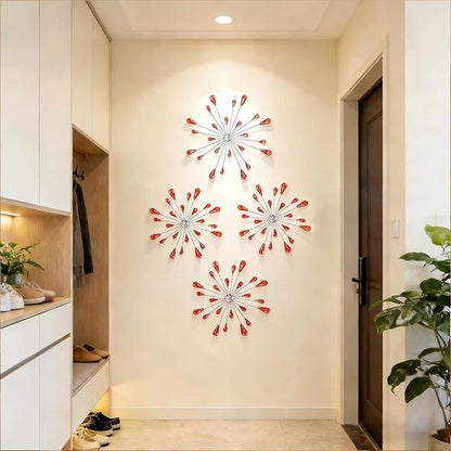 ZEXUIRU 4 Pcs Red Starburst Wall Decor Metal Bling Wall Art Crystal Accents 3D Modern Decoration Glam Hanging Sculptures for Living Room Bedroom Office Teen Girl Room – Easy to Hang Home Decor Set