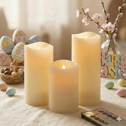 Waterproof Flameless Candles, 12 PC Battery Operated LED Pillar Candles with 2 Remote Controls & Timer, Flickering Indoor Outdoor Candles for Wedding, Patio, Easter, Bathroom, Home Decor, 4''5''6''