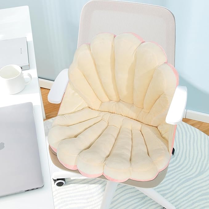 HOMBYS Shell Shaped Seat Cushion with Backrest, Cute Gaming Chair Cushion, Openable Shell Pillow, Throw Pillow & Decorative Pillow for Bed, Couch & Sofa, Ocean Theme Seashell Home Decor, (Pink)