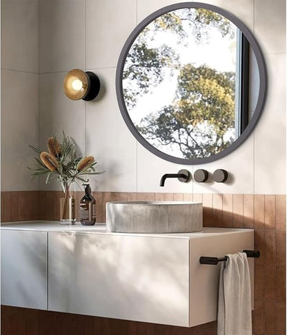 JJUUYOU Large Round Mirrors for Wall Circular Mirror for Bathroom 24 Inch Mirror Wood Framed Round Bathroom Make up Mirrors for Living Room Wall Mounted Bedroom Dorm