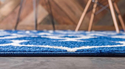 Unique Loom Trellis Frieze Collection Area Rug - Rounded (2' x 6' 1" Runner, Navy Blue/ Ivory)