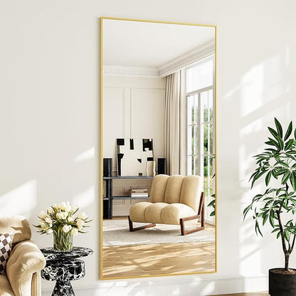 Koonmi 78"x35" Floor Mirror Full Length, Bedroom Floor Body Mirror with Stand, Large Gold Mirror, Leaning, Standing or Hanging Horizontally/Vertically