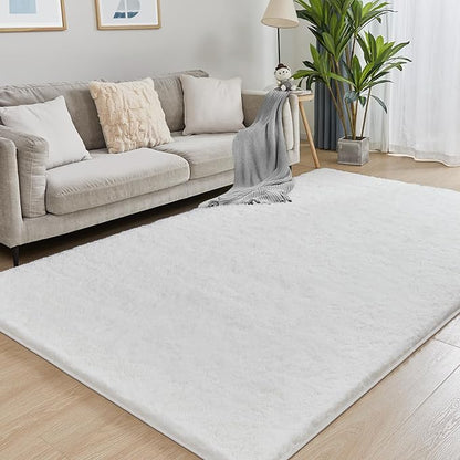 Puremy 6x9 White Area Rugs for Living Room, Fluffy Shaggy Rug for Bedroom, Anti-Skid High Pile Indoor Carpet for Nursery, Kids Room, Bedside, Home Decor