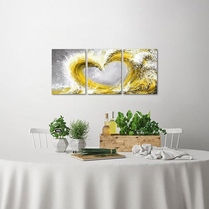 HOMEOART Bedroom Wall Art Ocean Wave Painting Love Sign Wall Decor Framed Artwork Bathroom Bedroom Living Room Decor (Yellow)