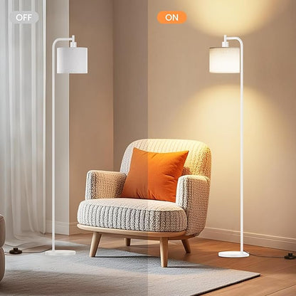 SIBRILLE Floor Lamp with Linen Shade, Dimmable Tall Standing Lamp with Remote Control & 3 Color Temperatures, Modern Corner Floor Lamps for Living Room Bedroom Office, 9W LED Bulb Included
