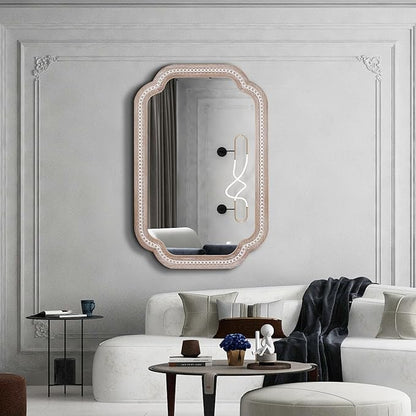 36x24 Inch Boho Wooden Scalloped Mirror for Entryway, Rustic Farmhouse Decorative Mirrors for Bathroom Over Sink, Living Room, Bedroom, Hallway (Vertical/Horizontal)