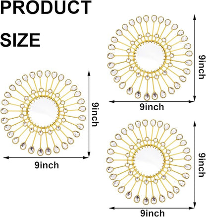 Gold Mirrors - Sunburst Valentine Wall Art, Decorative Round Mirrors for Valentine Bedroom, Living Room, Bathroom, Kitchen, Entryway, Hallway - Set of 3