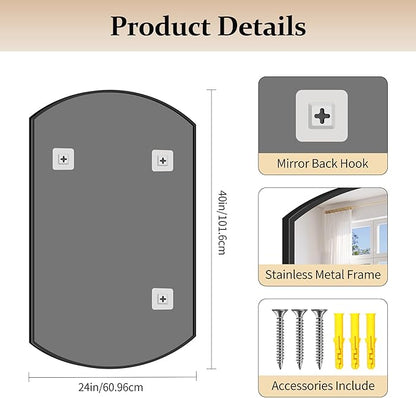 COFENY Bathroom Mirror, 24x40 Inch Black Oval Wall Mounted Mirror with Thin Metal Frame, Modern Bathroom Vanity Mirrors for Over Sink, Entryway, Living Room, Bedroom